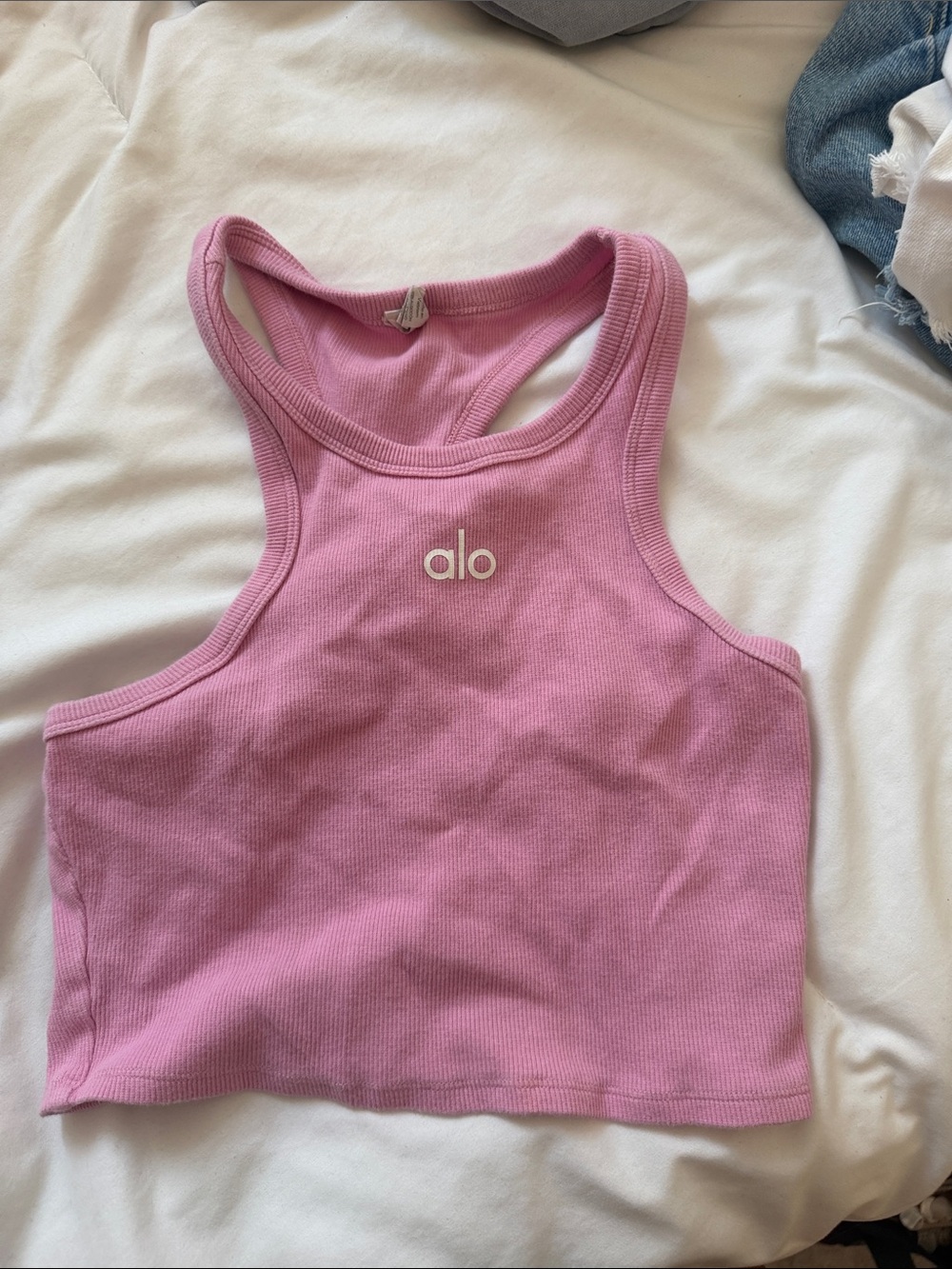 ALO Yoga Pink Ribbed Racerback Tank Top